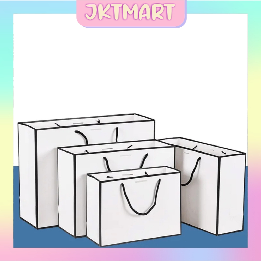 

⭐ JKTMART ⭐ PAPERBAG PUTIH LIST HITAM ELEGAN PAPER BAG GOODIE BAG CLASSIC WHITE PAPERBAG TAS BELANJA ALL SIZE PACKING ONLINE SHOP SOUVENIR PAPER BAG POLOS TEBAL JINJING R1258