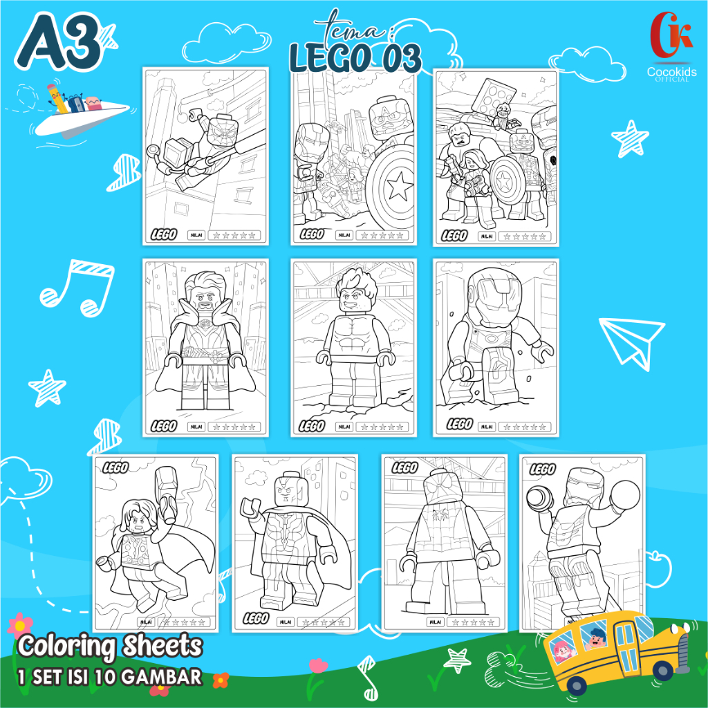 

(LEGO 03) KERTAS MEWARNAI ANAK A3 - COLORING SHEETS SERIES 2 - LEMBAR MEWARNAI ANAK PAUD/TK/SD