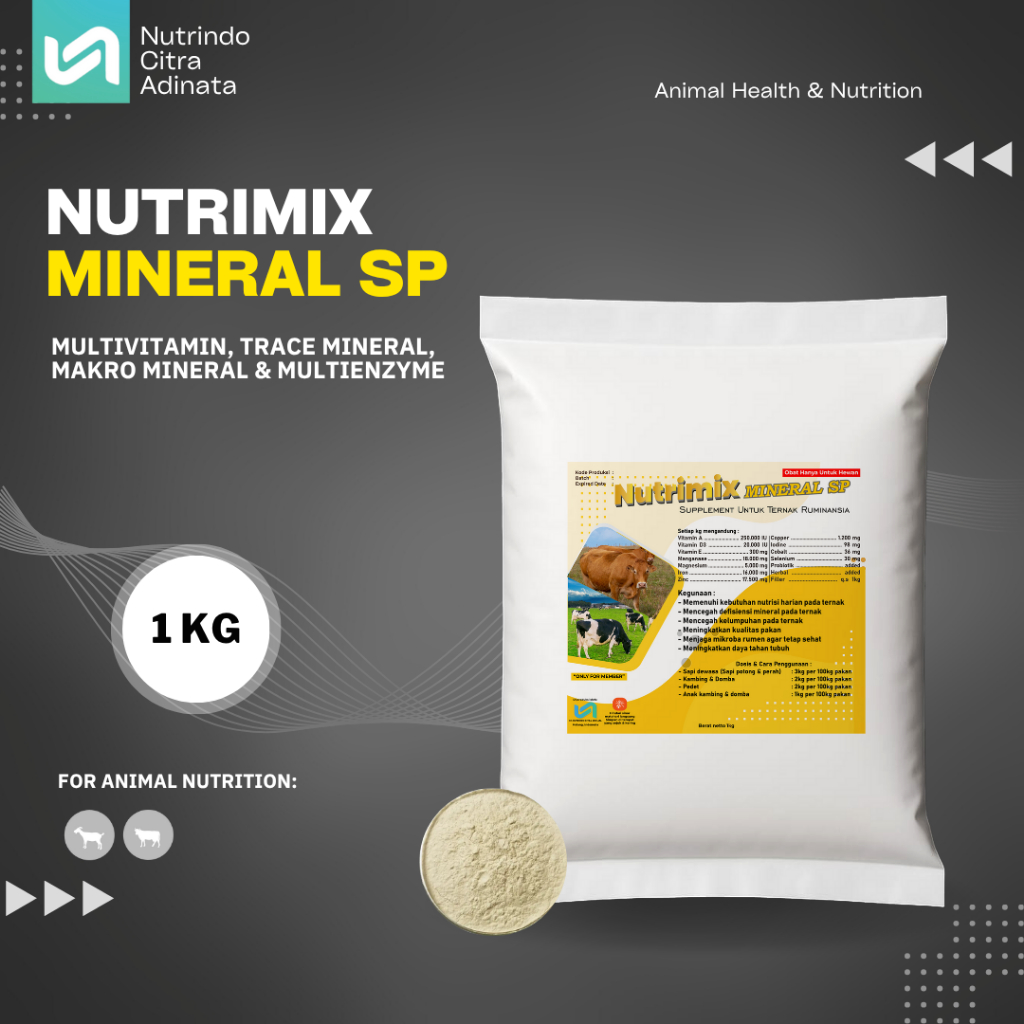 NUTRIMIX MINERAL SP - SUPPLEMENT PEMACU PRODUKSI - TERNAK SAPI, KAMBING, DOMBA DAN KERBAU 1KG