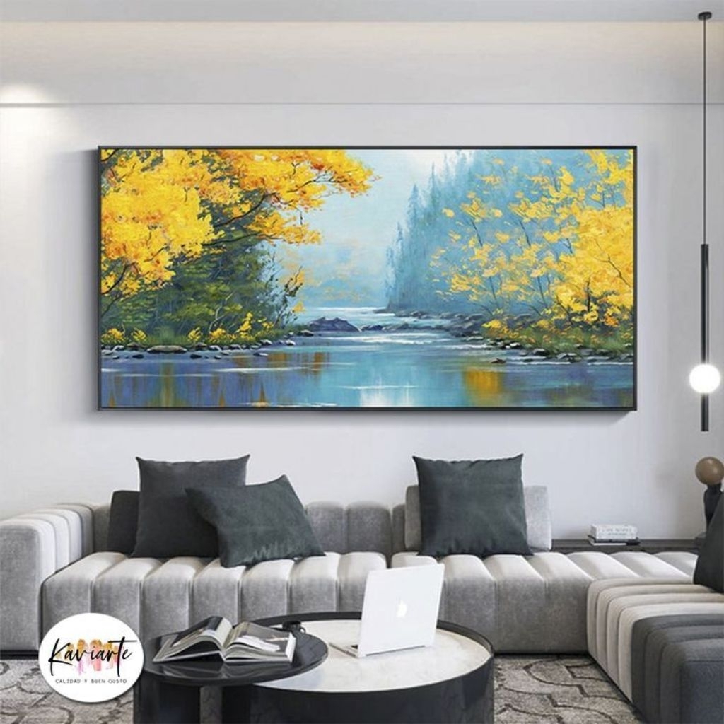 Lukisan dinding minimalis modern pemandangan sungai untuk hiasan dinding rumah include frame