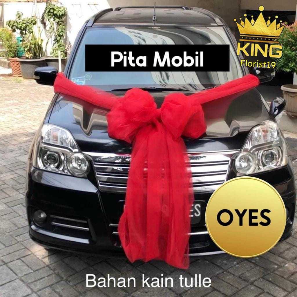 

Pita mobil “ OYES “ serbaguna / bahan kain tulle / pita kado besar / custom / pita mobil pernikahan pengantin