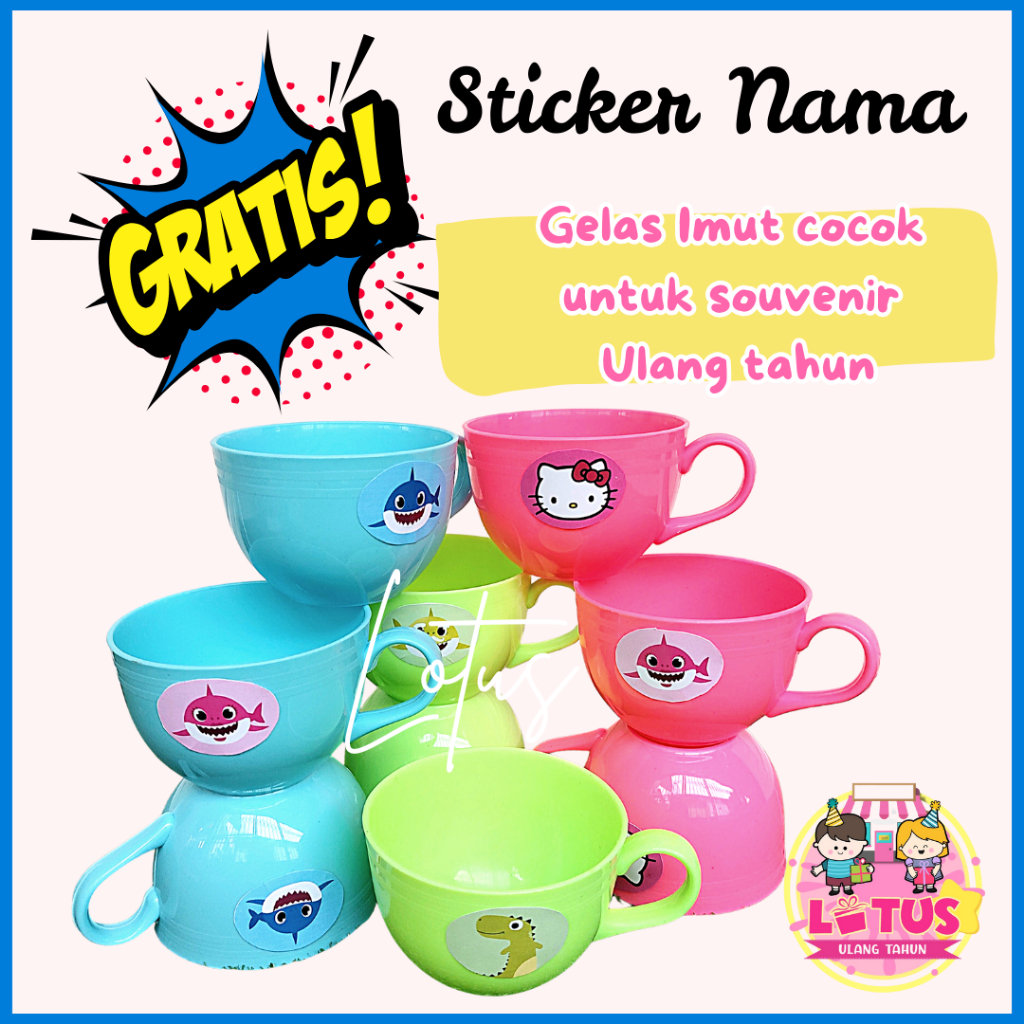 Gelas cangkir plastik anak souvenir ulang tahun lucu