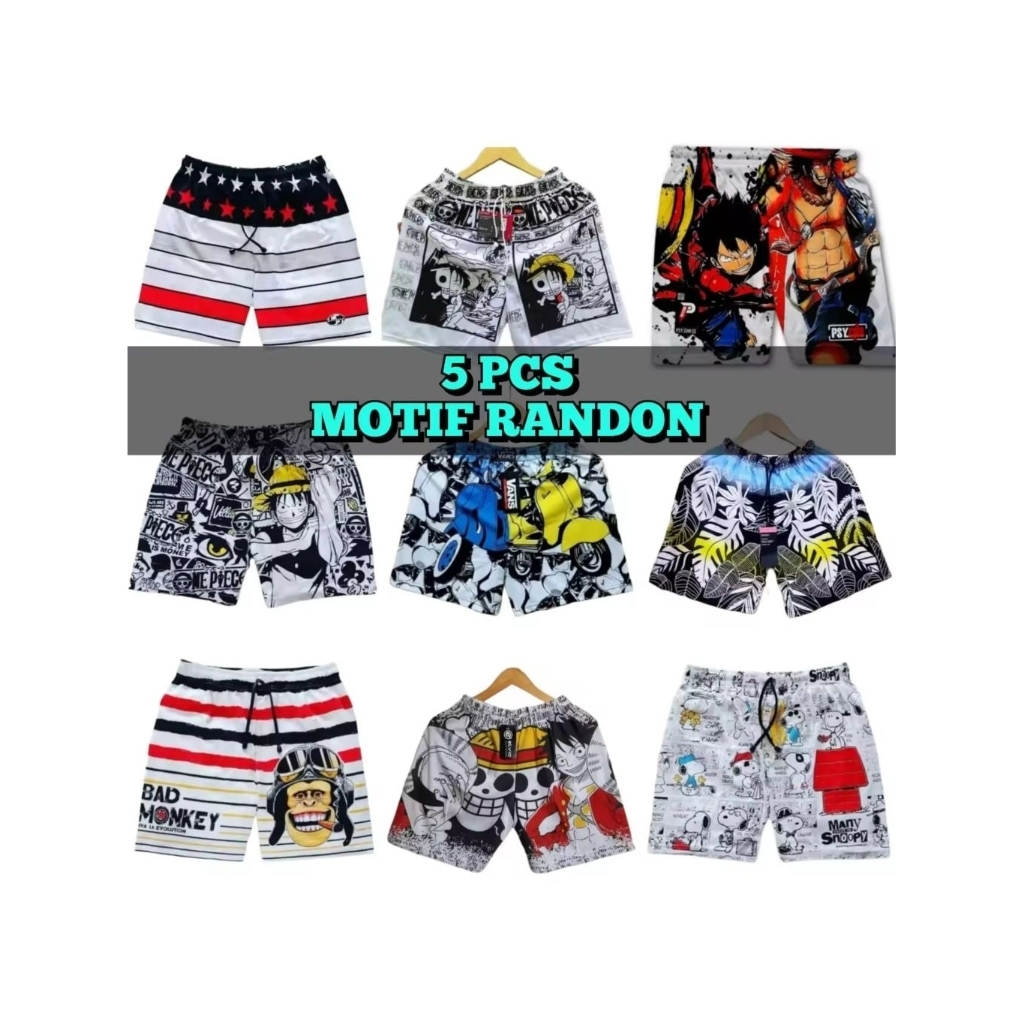 PAKET USAHA 5PCS 45RB CELANA PENDEK BOXER PRIA WANITA SURFING DISTRO SANTAI RENANG TIDUR TERMURAH
