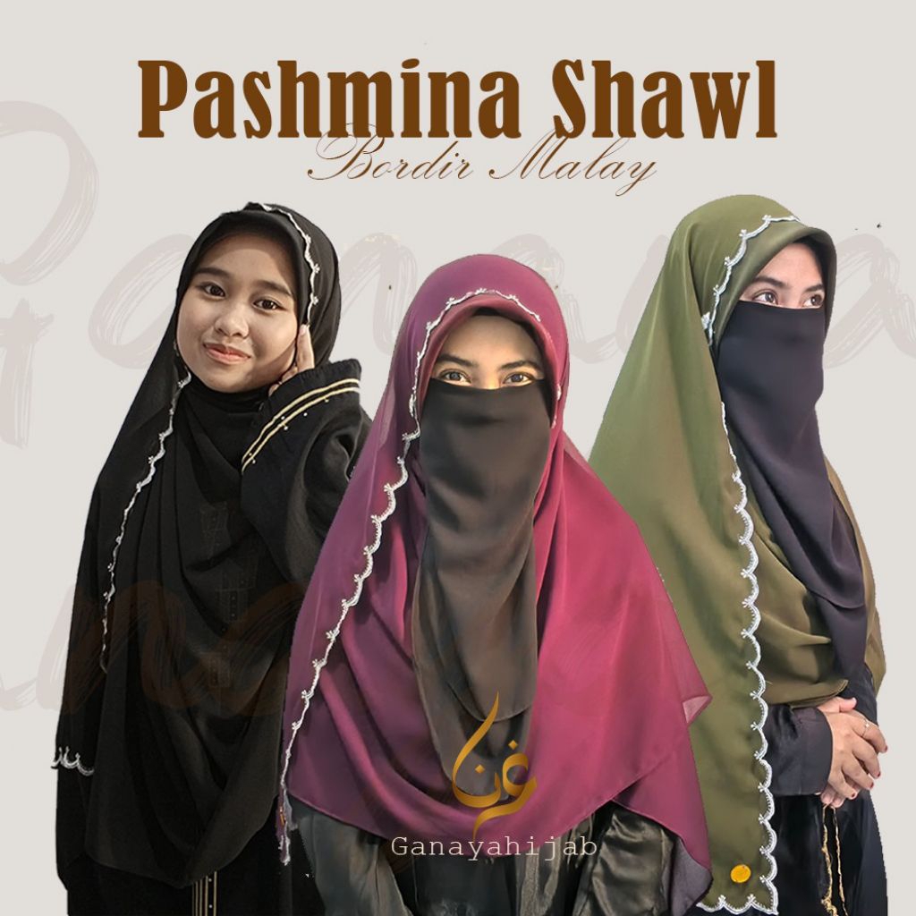 Ganayahijab - Pashmina Shawl Malay / Pashmina Syar'i Bordir / Pashmina Sulam / Pashmina Malaysia / H