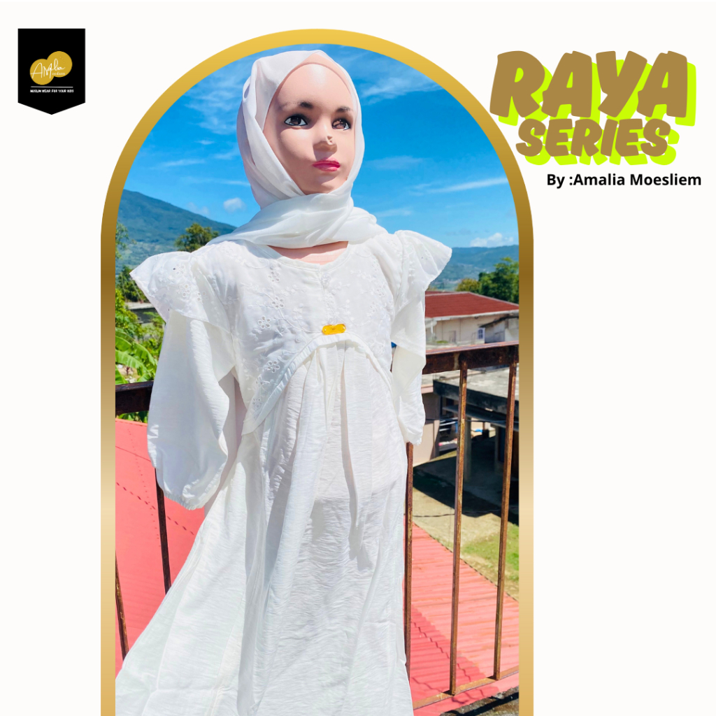 Amalia Moesliem | Gamis Anak Putih kombinasi dengan Katun Bordir Premium  untuk Manasik Haji | Usia 