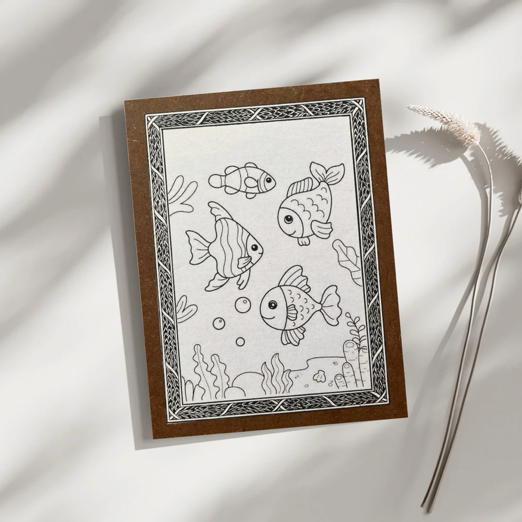 

Media mewarnai anak dari bahan kayu MDF siap dipajang - Tema Ikan Berenang ukuran 15x20 cm