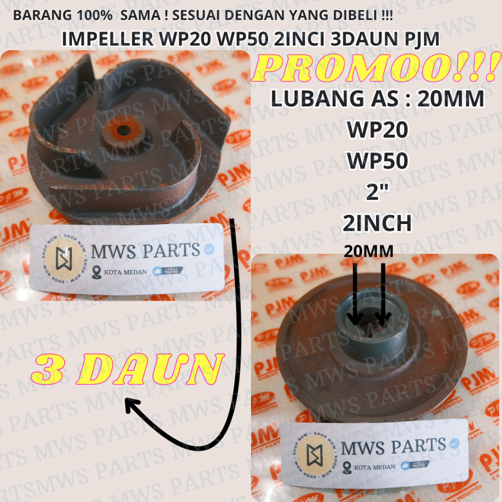 IMPELLER 3DAUN KIPAS KEONG KIPAS POMPA AIR ALKON WP20 WP50 MESIN POMPA AIR WP20 WP50 2IN 2INCI 2" 2I