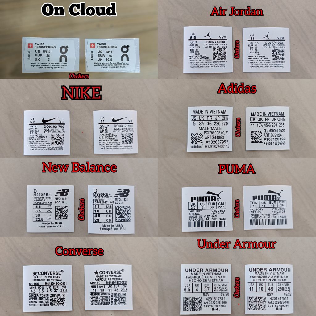 Label tag size sepatu nike jordan on cloud adidas dan lainnya premium dan grade ori