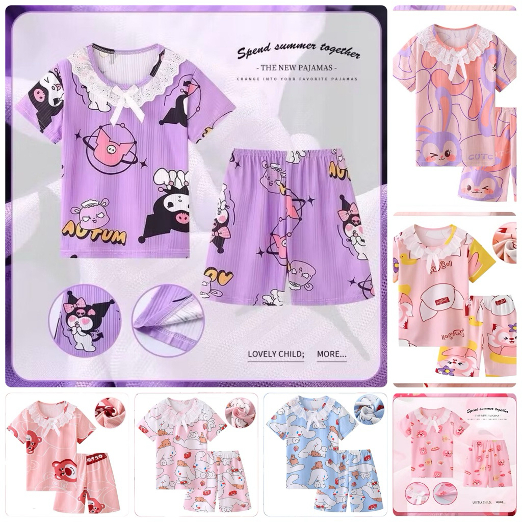 (4-10 TH) BDL1 Setelan baju tidur harian kaos anak perempuan Karakter Lucu Setelan Babydoll Anak cew