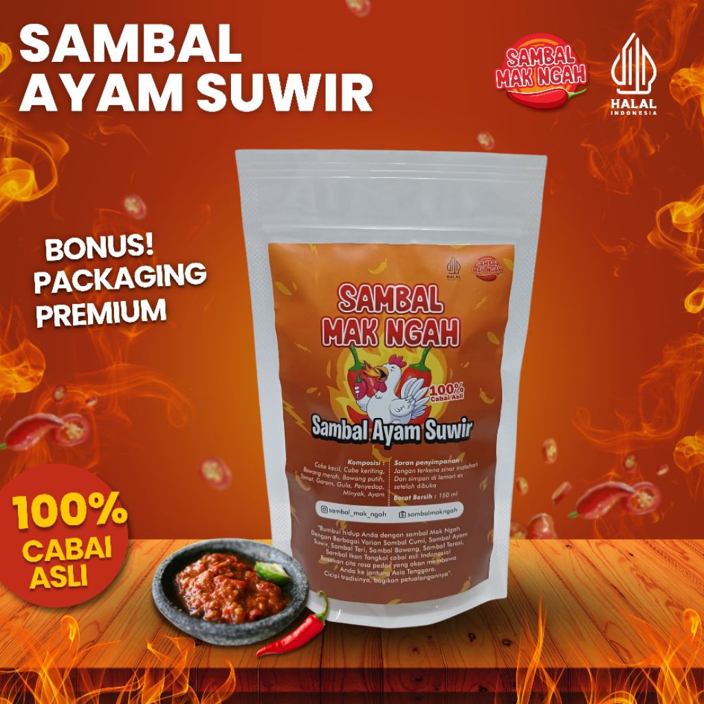 

Sambal Ayam Suwir | Berat Bersih 150 ml | Tanpa bahan pengawet | 100 % Cabai asli