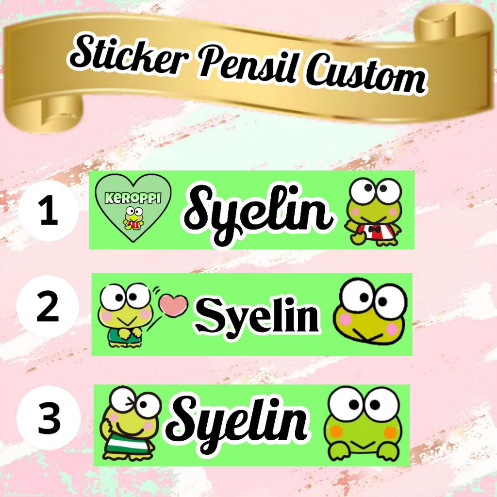 

(ISI 50 PCS) STICKER PENSIL /PULPEN PERLENGKAPAN SEKOLAH CUSTOM NAMA MOTIF KEROPPI