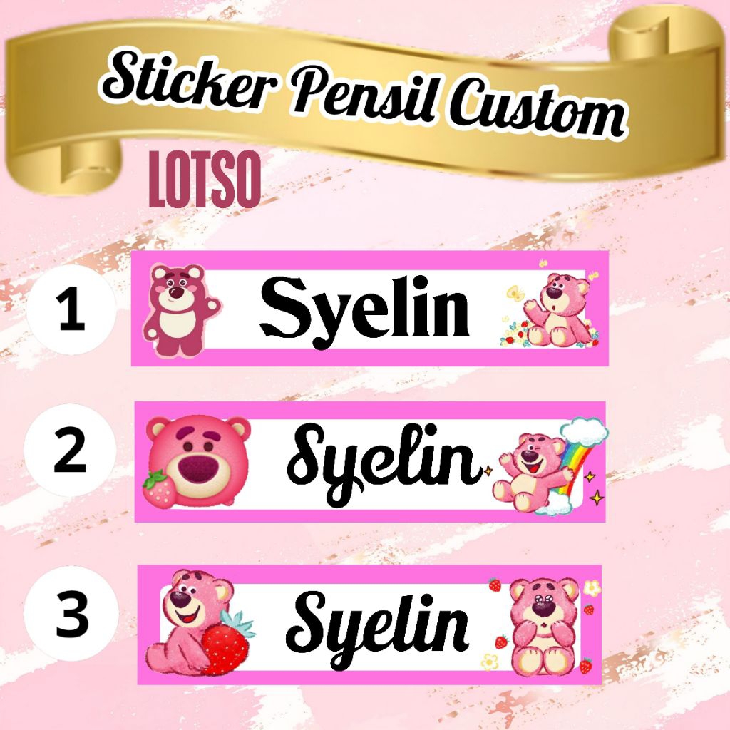 

(ISI 50 PCS) STICKER PENSIL /PULPEN PERLENGKAPAN SEKOLAH CUSTOM NAMA MOTIF LOTSO