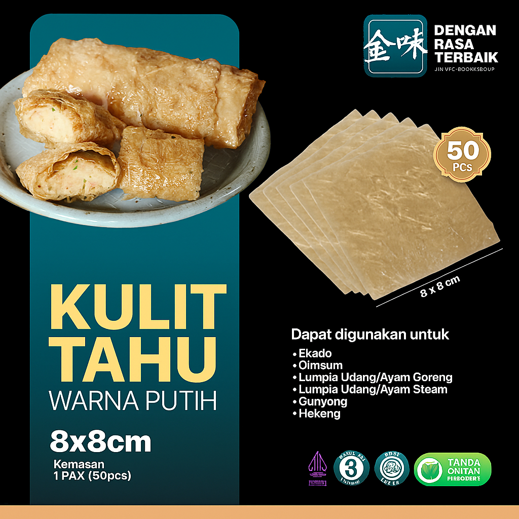 

Kulit Tahu TAWAR 8x8 Kuning isi 50pcs HALAL / Kulit Lumpia Lentur / Untuk Ekado,Lumpia Udang Frozen