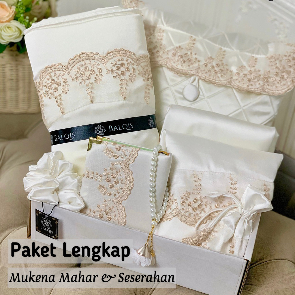 PAKET LENGKAP MUKENA MARYAM MAHAR / SESERAHAN WHITE