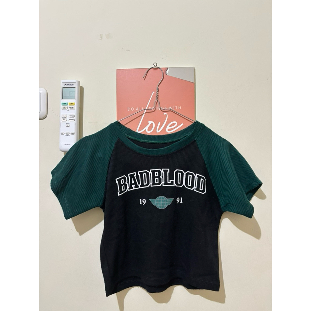 Badblood 1991 rib crop tee - black & green