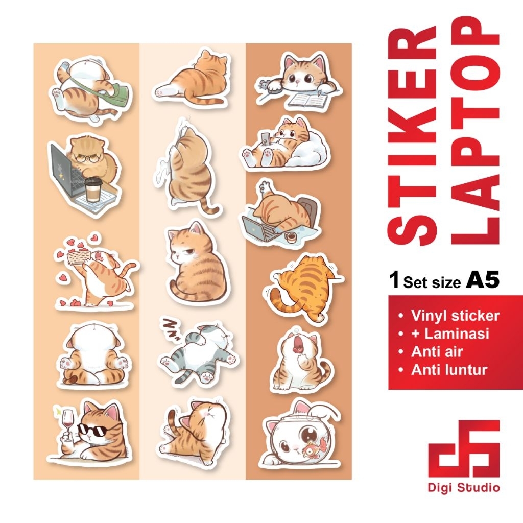

Digi Studio - Stiker Sheet karakter Kucing Garfield satu set ukuran A5