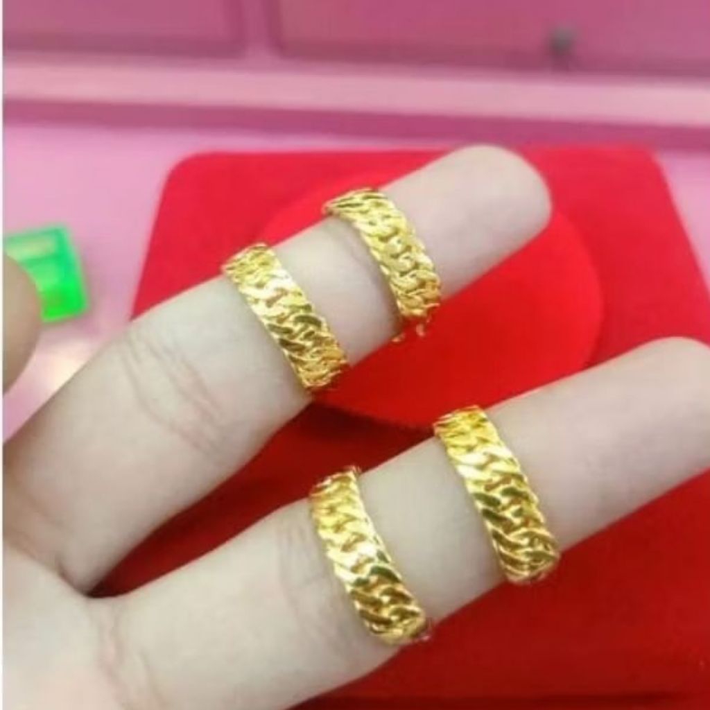 cincin tunangan belah rotan replika emas London 24k kualitas golden persis seperti emas asli ada mer