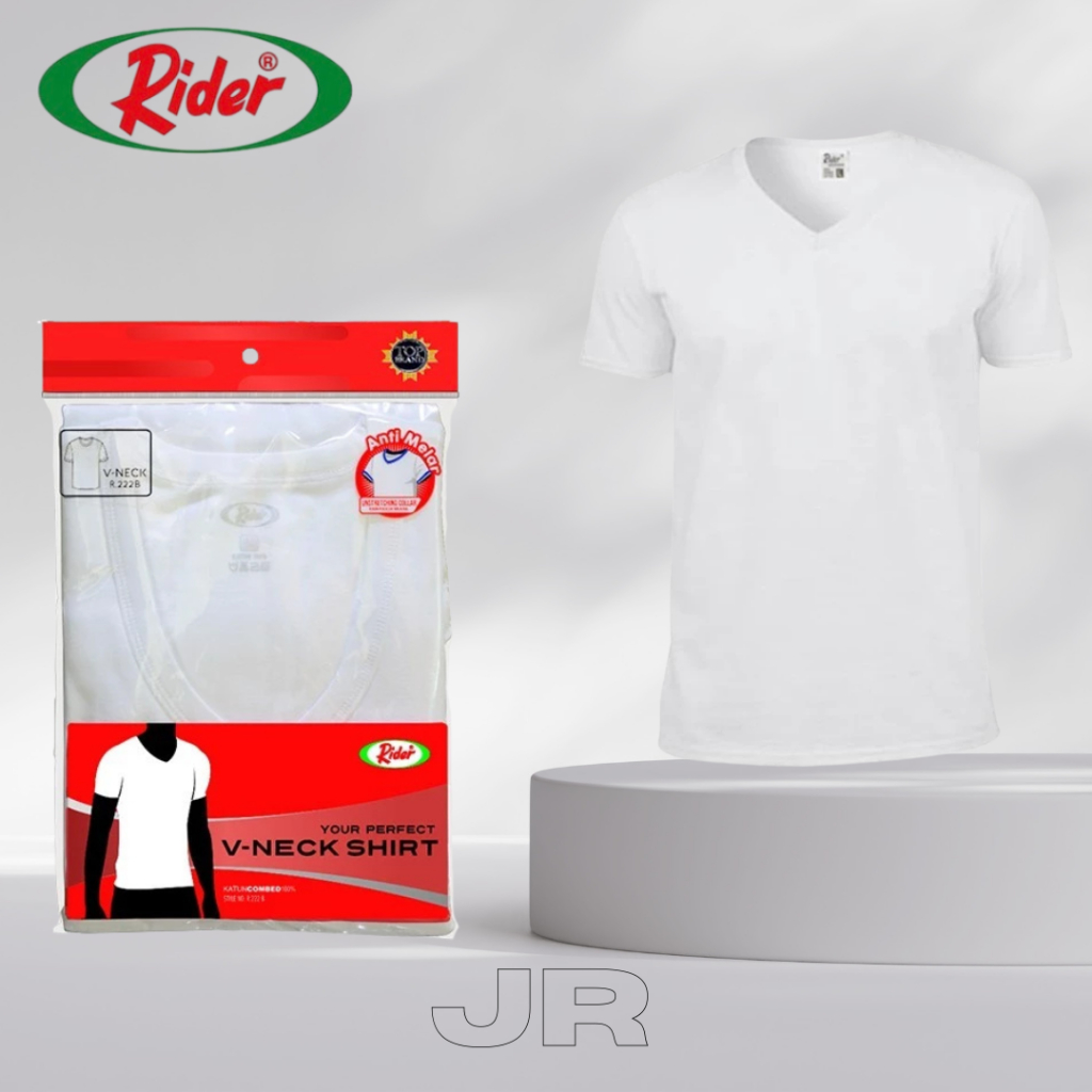 Kaos Putih Polos Rider Pria Kerah V Tipe R222V
