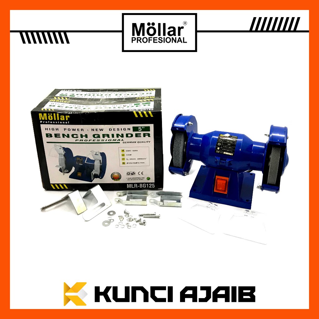 MOLLAR MLR-BG125 Mesin Gerinda Duduk 5 Inch - Bench Grinder 125 Watt High Power