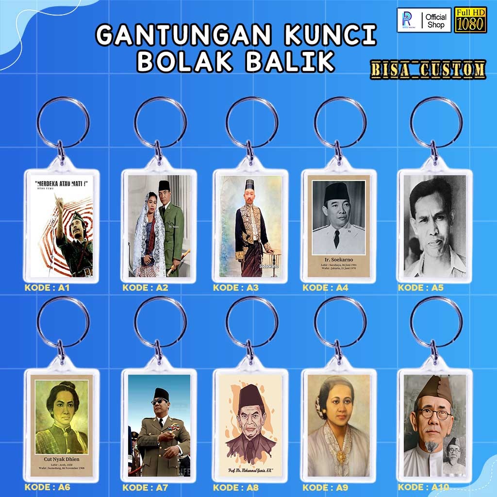 GANTUNGAN KUNCI AKRILIK PAHLAWAN NASIONAL INDONESIA / GANCI PAHLAWAN NASIONAL INDONESIA / GANTUNGAN 