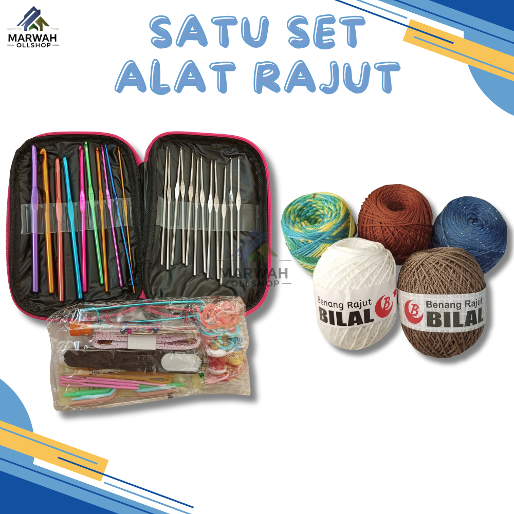 Set Alat Rajut dan Benang Rajut Warna Campuran Perlengkapan Merajut Lengkap