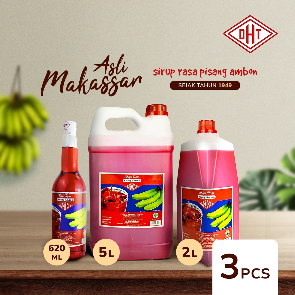 

DHT Special Bundle - Sirup DHT Rasa Pisang Ambon 620ml (1Pc) + 2Liter (1Pc) + 5Liter (1Pc)