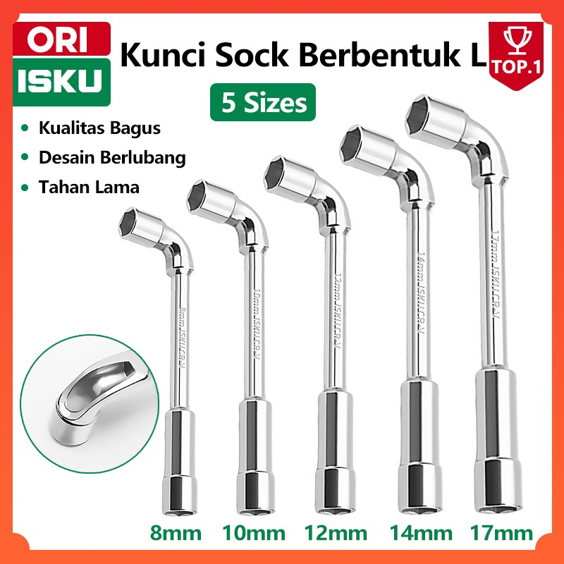 ISKU 5Pcs Kunci Sok L Set 8 10 12 14 17mm Kunci Shock L Pipa Double Wrench Lubang Tembus Baut Panjan