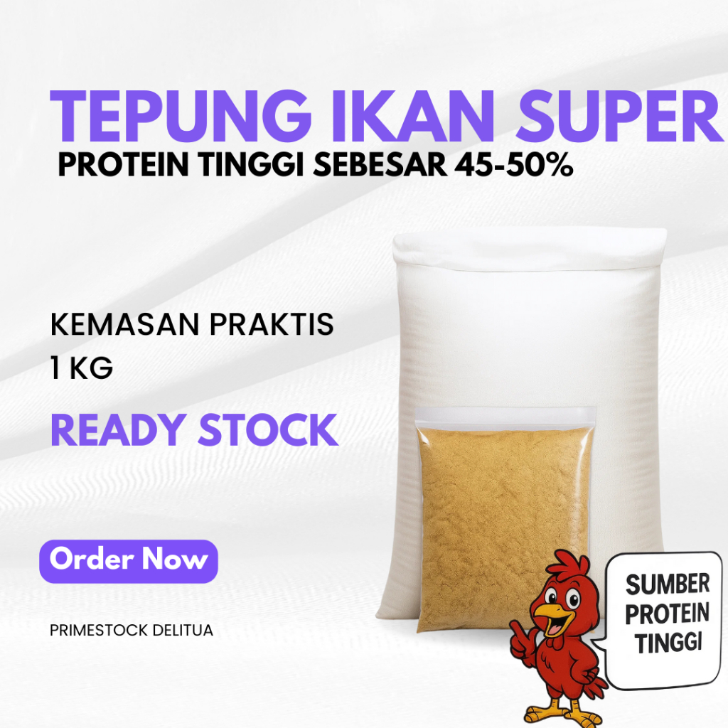 Tepung Ikan Super 1 Kg – Protein Tinggi 45–50% Campuran Pakan Ternak Ayam Sapi Kambing Babi Ikan