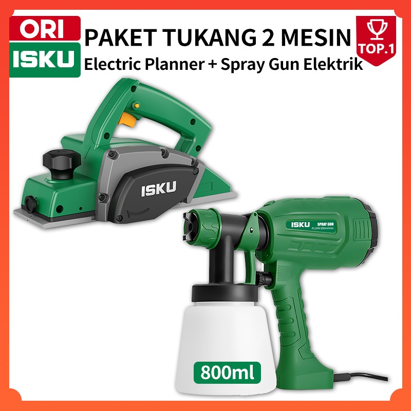 ISKU Paket Kombo Mesin Serut Kayu Electric Planer 450W 82mm Pasah Ketam Sugu & Mesin Semprot Cat Spr