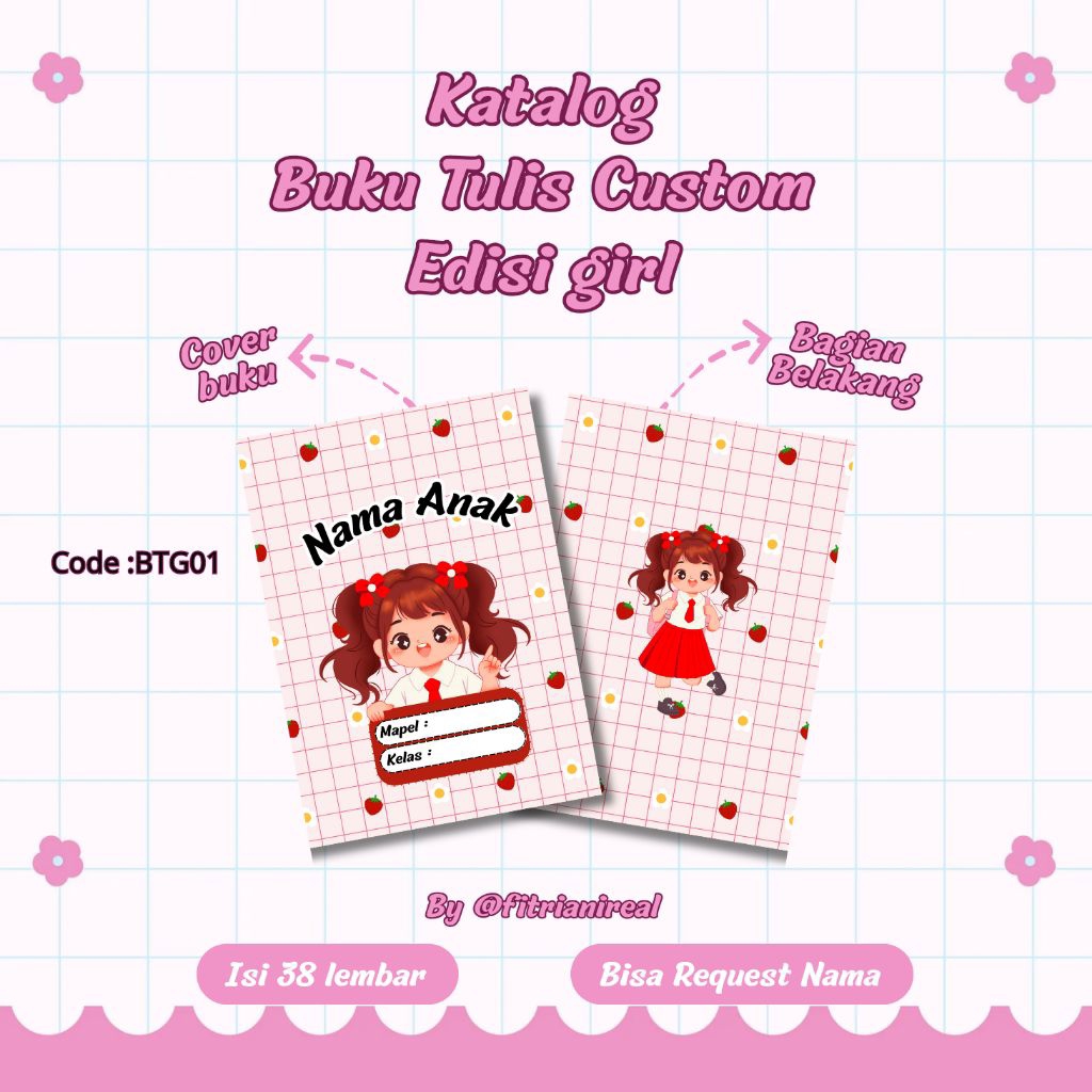 

Buku Tulis Custom edisi girl/Anak cewek isi buku 38 lembar