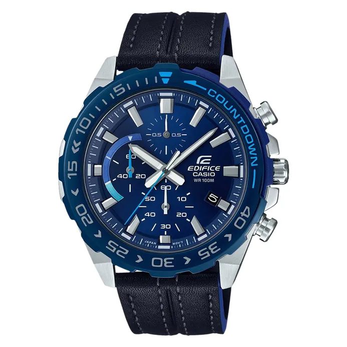 Casio Edifice EFR-566BL-2AVUDF Chronograph Blue Dial Black Leather Strap