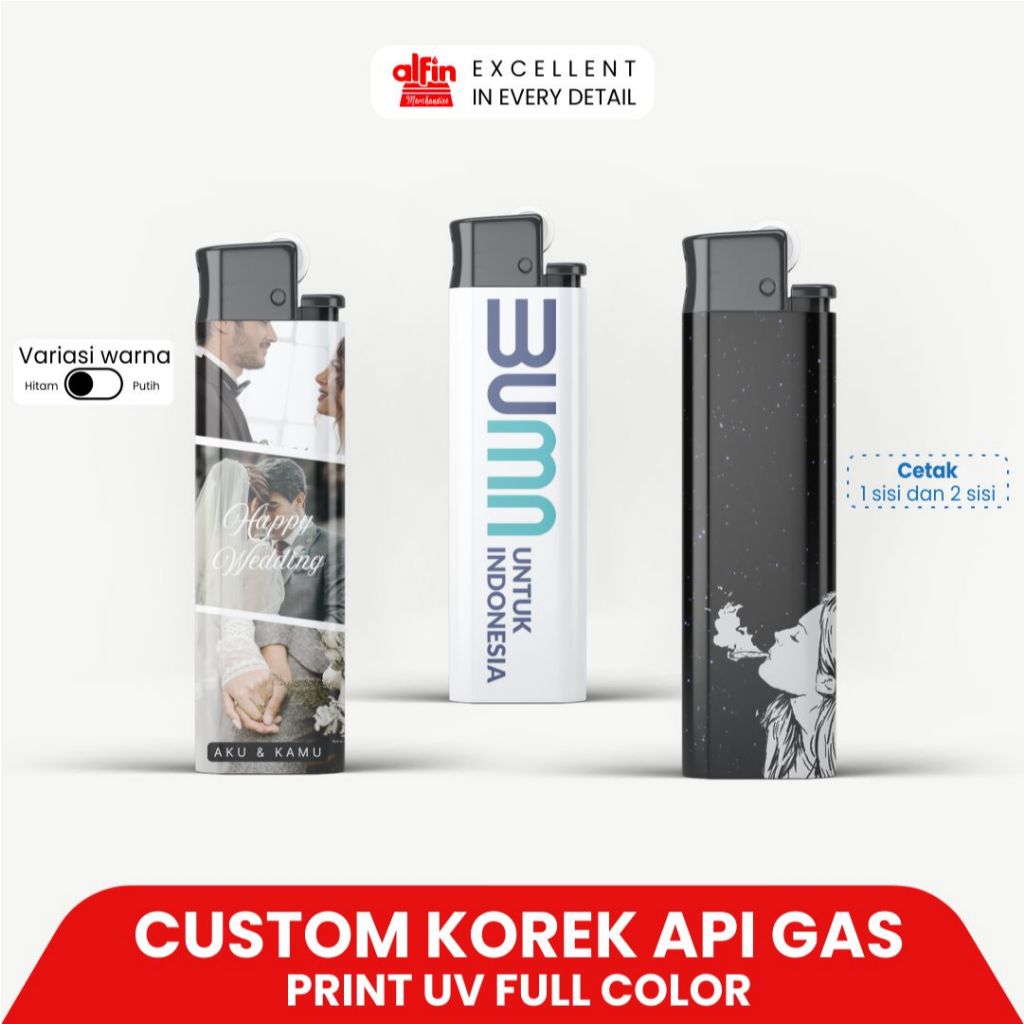Korek Api Gas Custom Desain / Print UV / Cetak Satuan / Souvenir Hadiah / Cetak 1 sisi dan 2 sisi