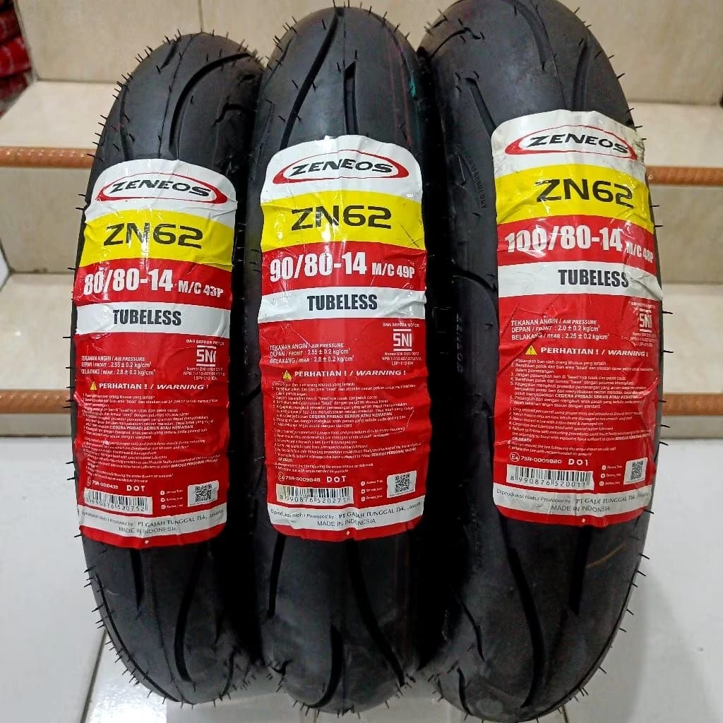 BAN LUAR ZENEOS ZN62 80/80-14 . 90/80-14 . 100/80-14 . 110/14 . 120/14 . 140/14 . 150/14 .TUBELESS