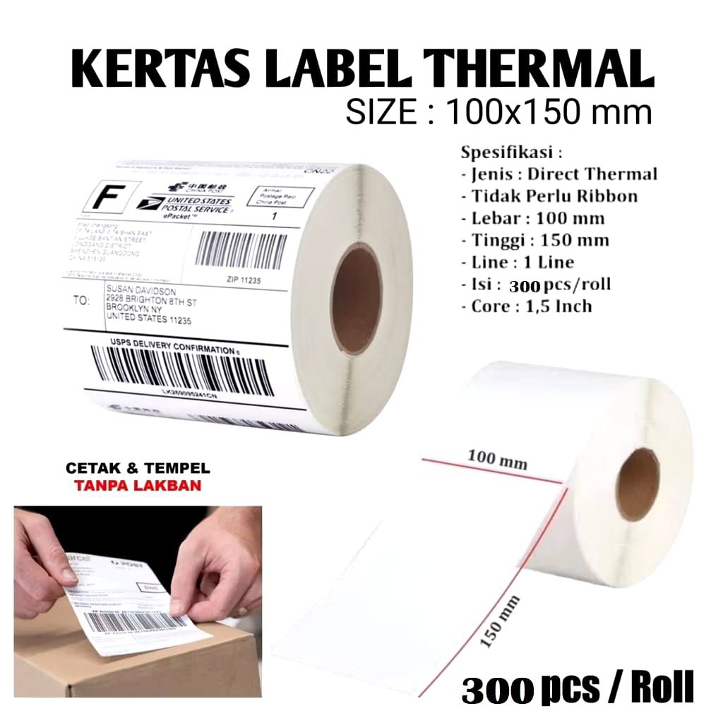 

Kertas Label Thermal Stiker 100x150mm isi 300 Thermal Resi Stiker