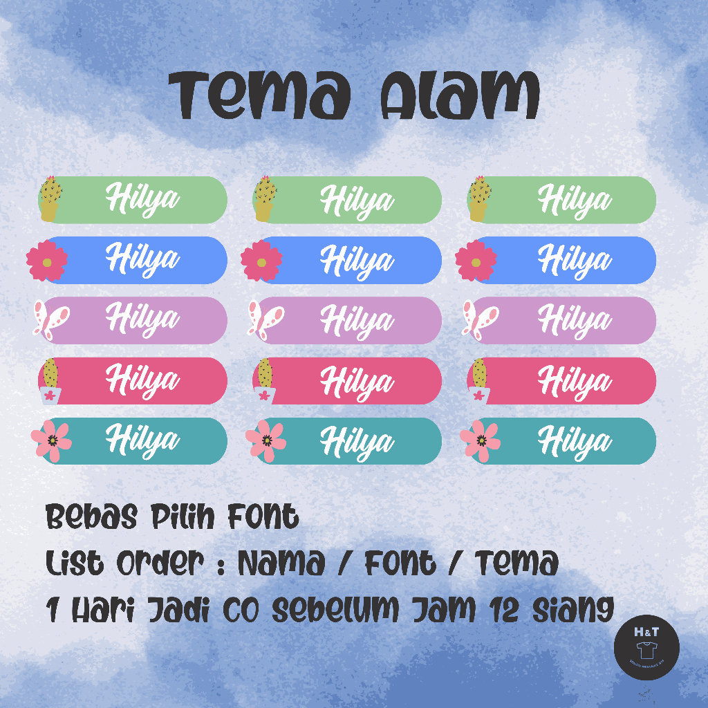 

Sticker Kain Custome | Label Nama Printing Isi 25/50 Pcs Untuk di Kain Gratis Custom Nama