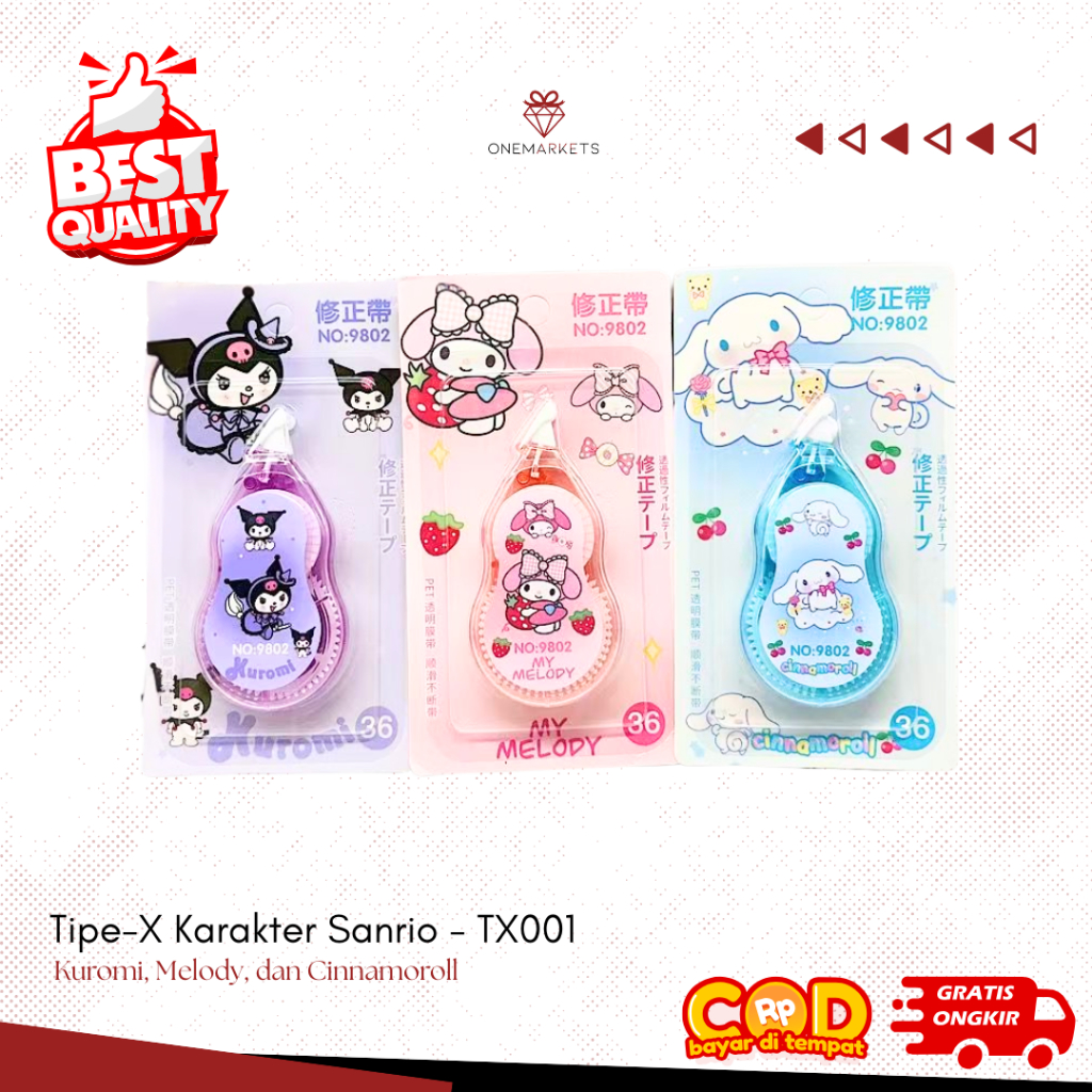 

Tipex Karakter Sanrio / Tip X Kering / Correction Tape Tipx Roll / Perlengkapan Alat Tulis Sekolah - TX001