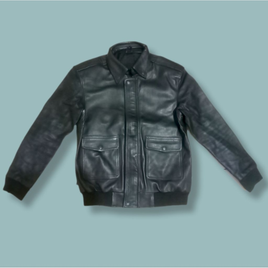 Jaket kulit domba super custom pilot A2 flight black leather jacket slim fit