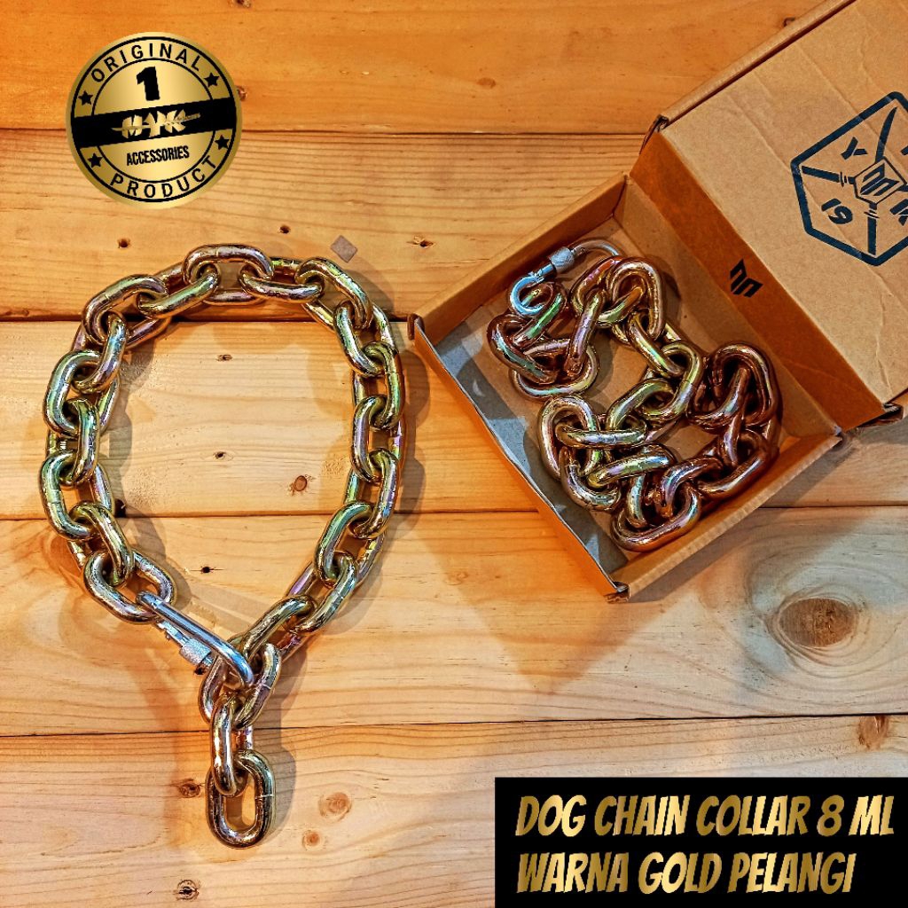 kalung rantai anjing pitbull rottweiler doberman emas pelangi
