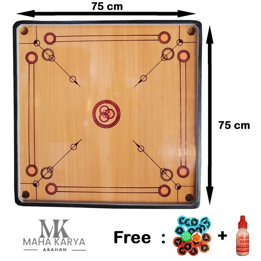 KARAMBOL | PAPAN KARAMBOL KAYU BERKUALITAS UKURAN 75X75 FREE BIJI KARAMBOL + CRYSTAL