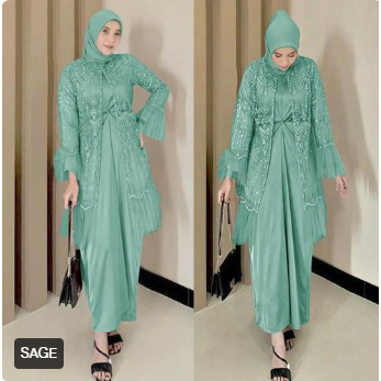 Gamis 2in1 brukat tile size M-XXL jumbo bigsize dress gamis muslim MR - SAGE, M