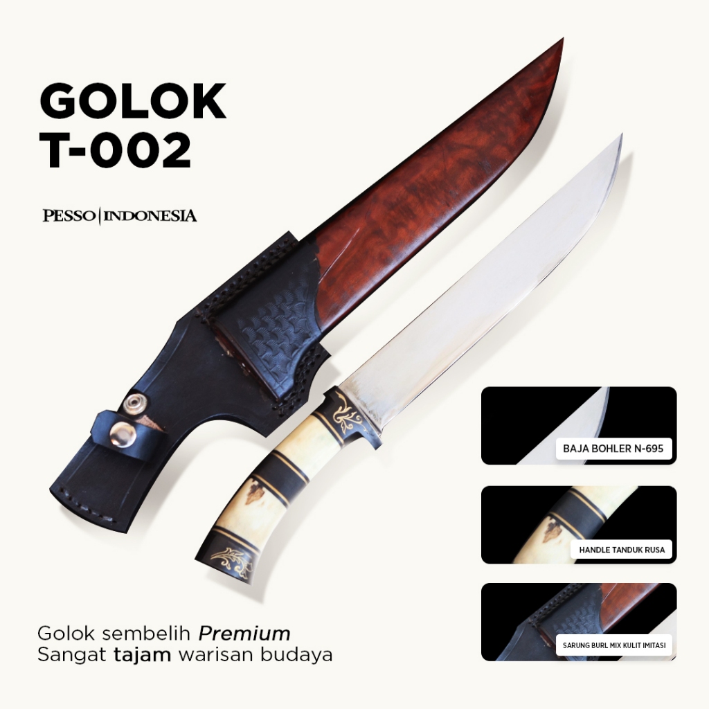 golok sembelih premium / golok berkebun handle tanduk rusa / golok sembelih bohler N 695 anti karat
