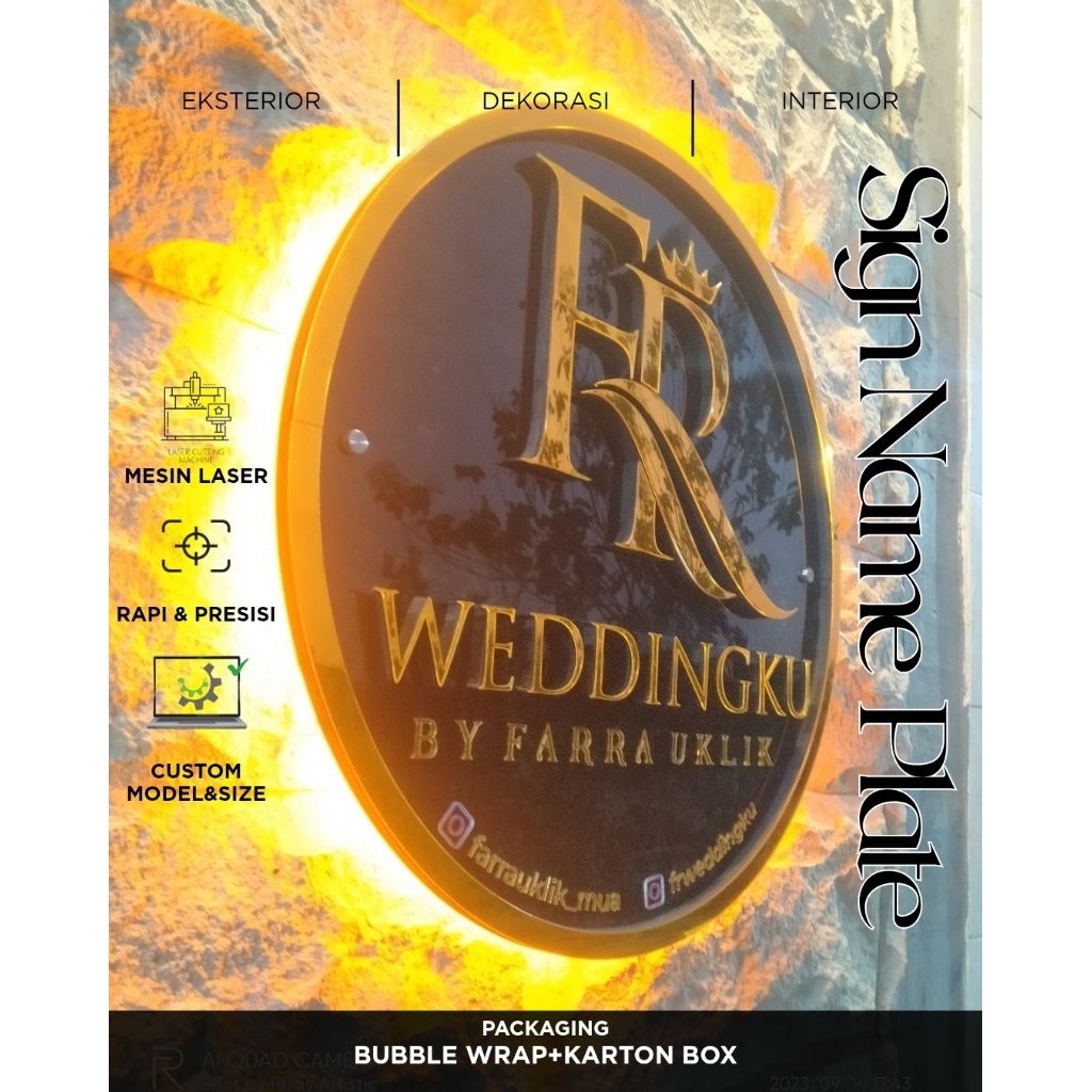 Papan Nama Toko Usaha Akrilik LED Gold/Custom Papan Nama Akrilik