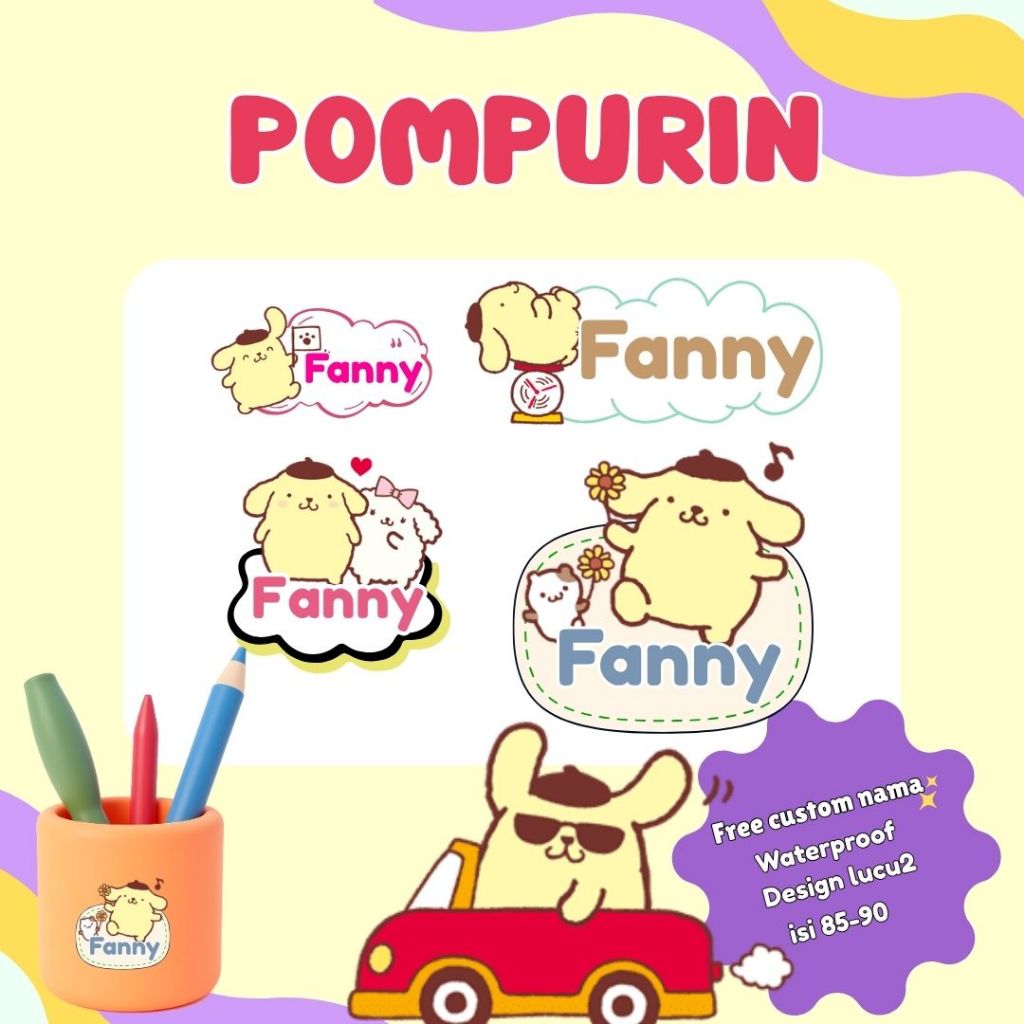 

Sticker Label Nama Custom 70 / 85 pcs Waterproof Tahan Air Stiker Nama Anak