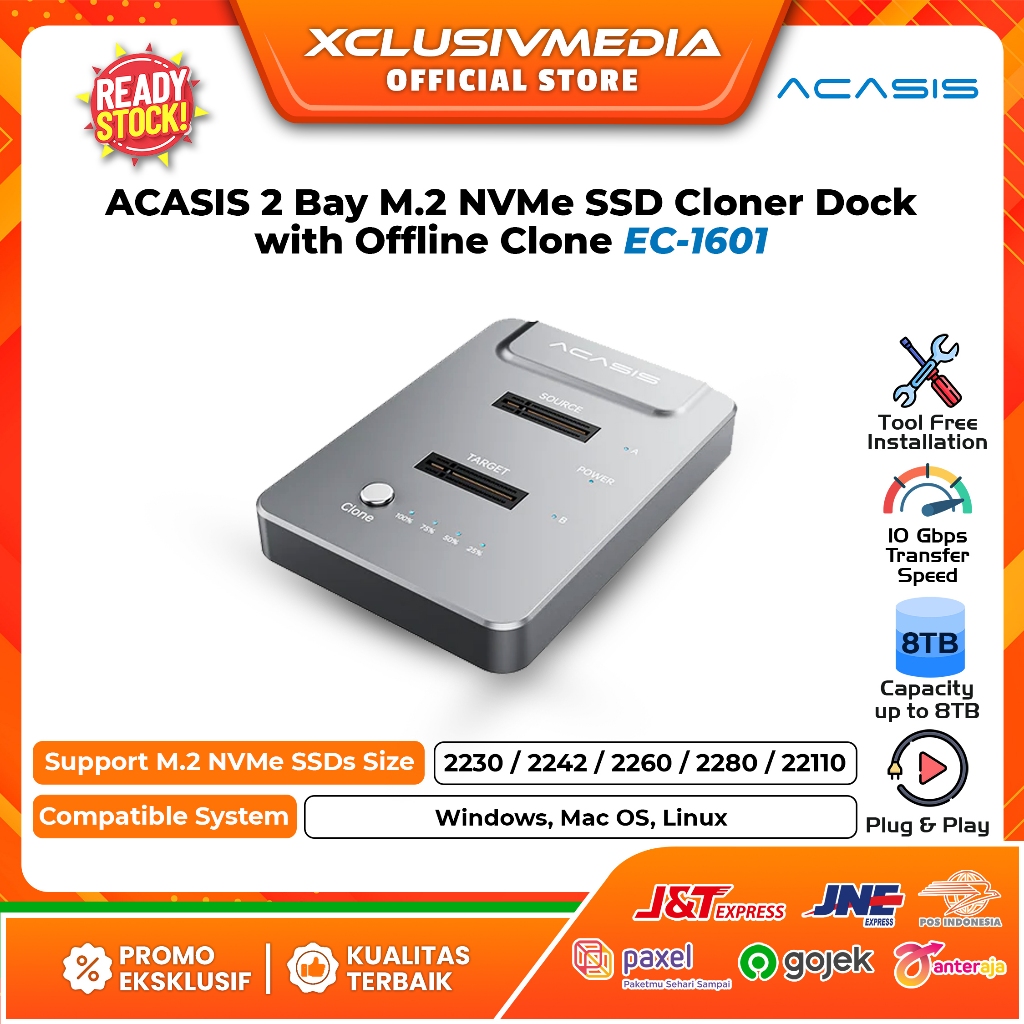 ACASIS 2 Bay M.2 NVMe SSD Cloner Dock with Offline Clone EC-6605