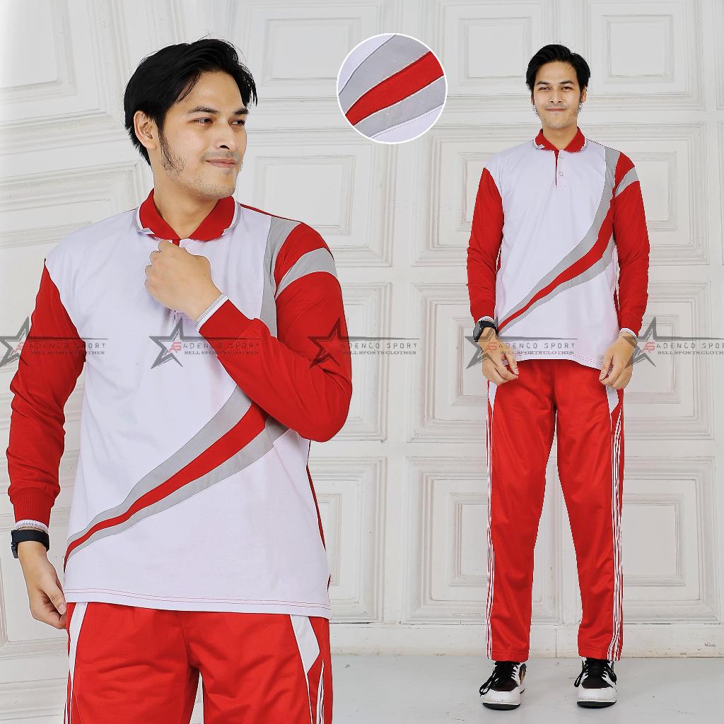 Setelan Baju Olahraga Senam Pria Lengan Panjang / Seragam Kaos Olahraga Senam / Set Baju Senam pria