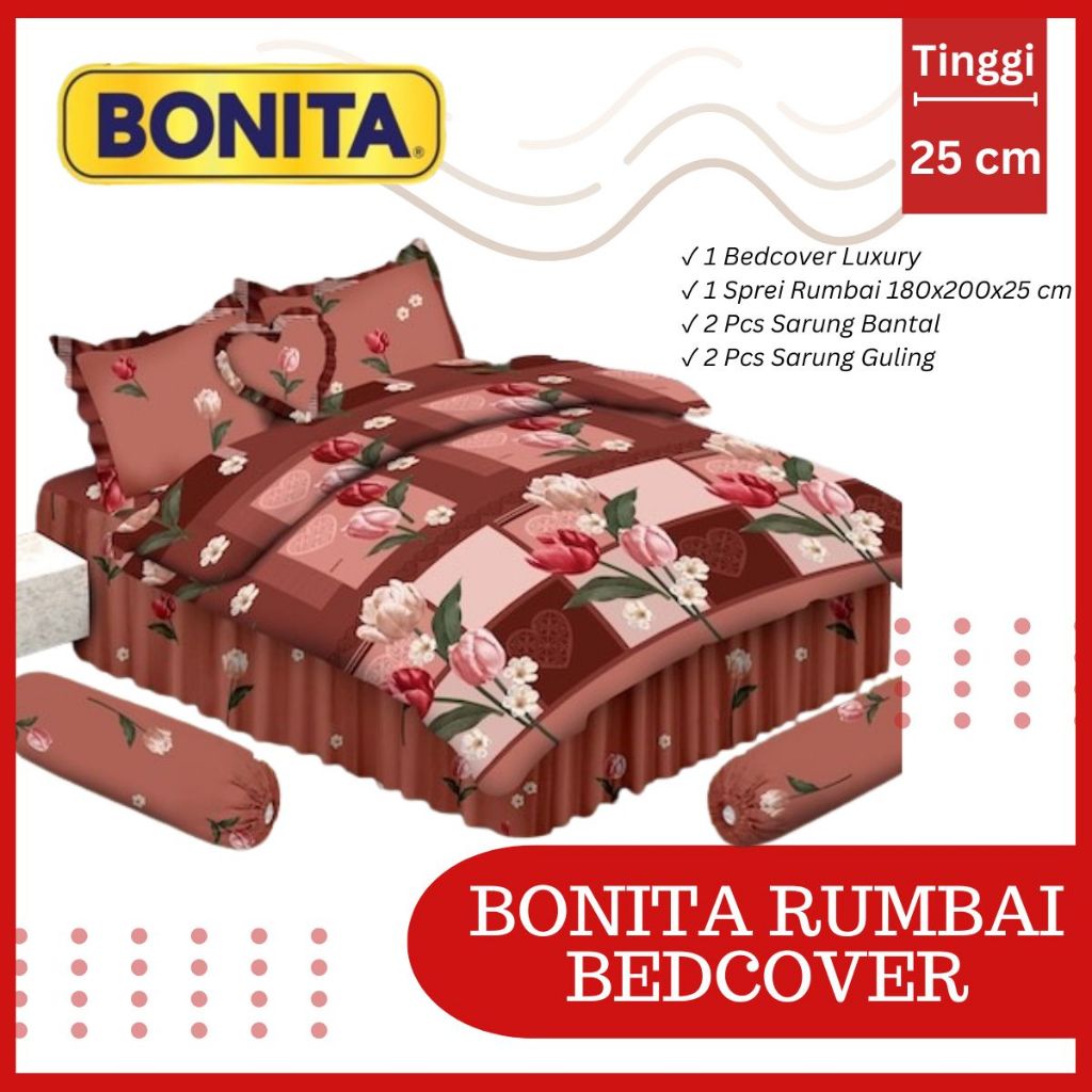 BISMILLAH354  BEDCOVER SET BONITA RUMBAI UKURAN 180X200CM