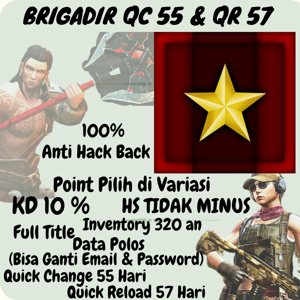 BINTANG 1 B1 QC55 QR57 INVEN 320/Game PC/Akun Brigadir Char/Akun Game PB/Game Poin Blank Zepetto
