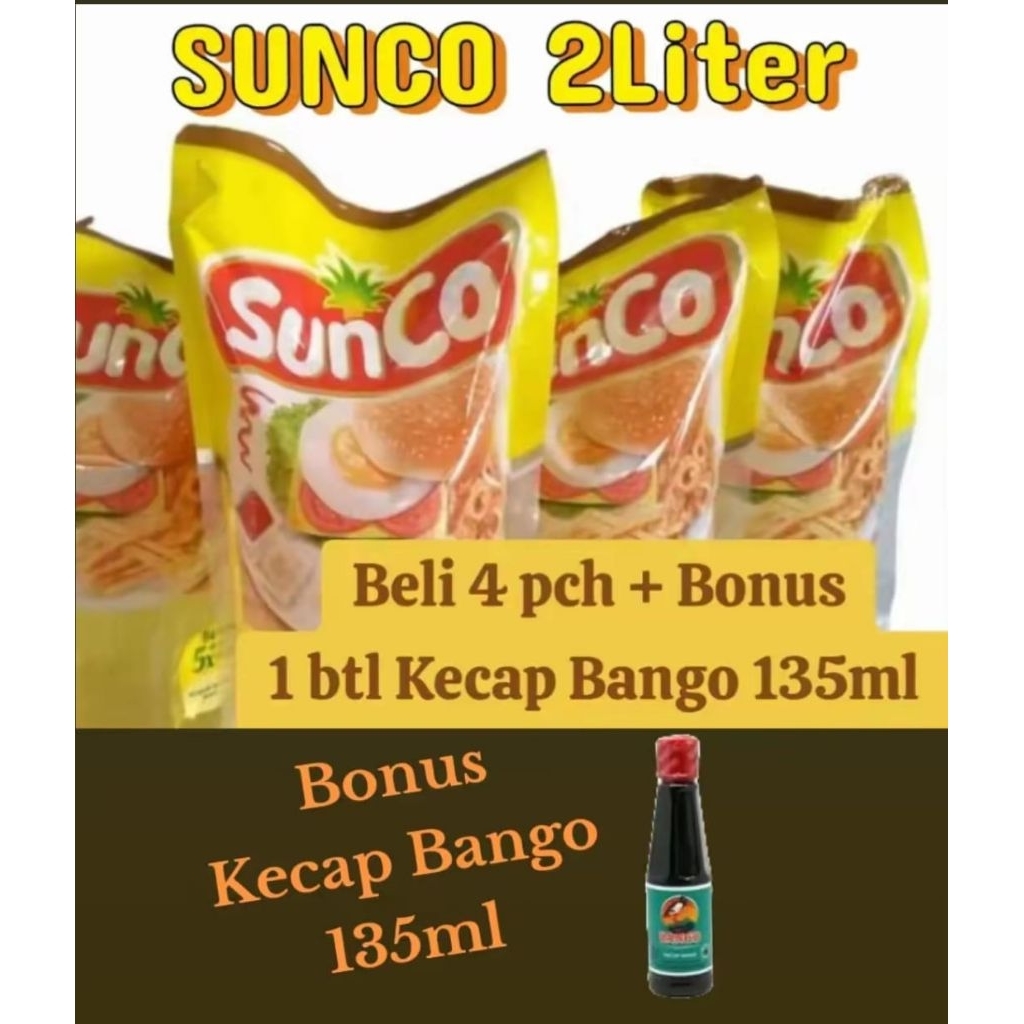 

Sunco Minyak Goreng 2L 4pch (isi 8Liter) + Bonus 1 botol Kecap Bango 135ml