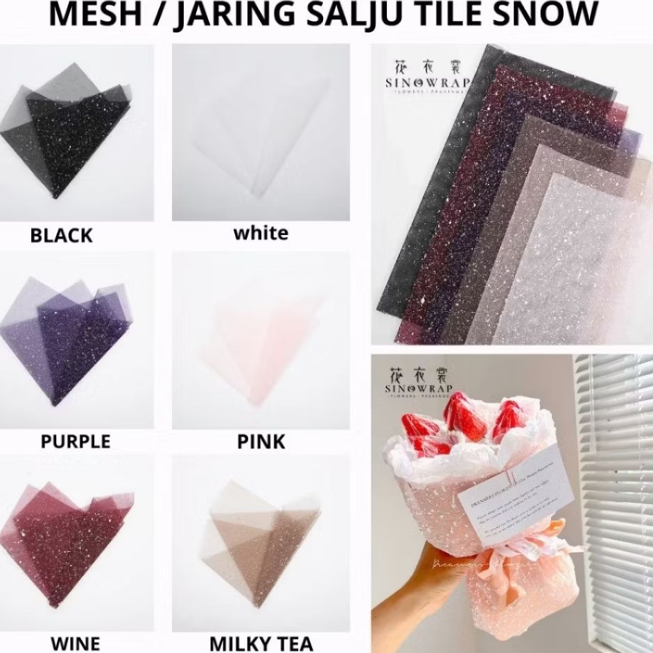 

(1 LEMBAR) Mesh / Jaring Salju kertas pembungkus buket Snowflakes Flower Wrapping TILE SALJU VIRAL