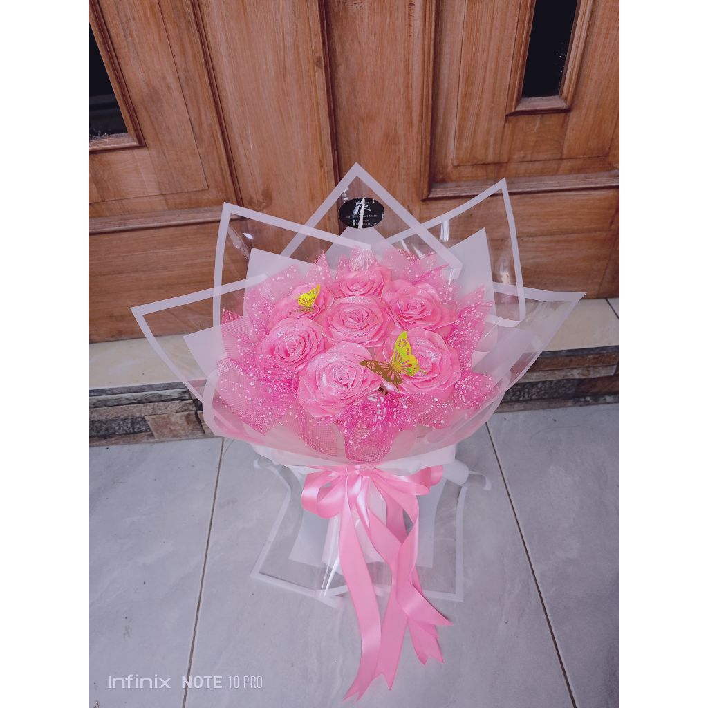 

Buket pita satin glitter/dikasih pita tulisan